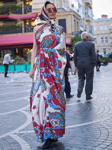 Charming White Digital Printed Silk Function Wear Saree With Blouse